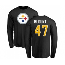 Football Pittsburgh Steelers #47 Mel Blount Black Name & Number Logo Long Sleeve T-Shirt