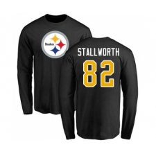 Football Pittsburgh Steelers #82 John Stallworth Black Name & Number Logo Long Sleeve T-Shirt