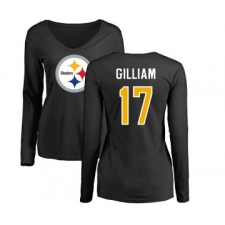Football Women's Pittsburgh Steelers #17 Joe Gilliam Black Name & Number Logo Slim Fit Long Sleeve T-Shirt