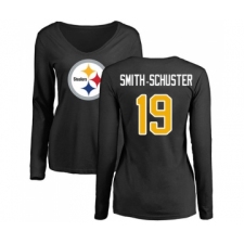 Football Women's Pittsburgh Steelers #19 JuJu Smith-Schuster Black Name & Number Logo Slim Fit Long Sleeve T-Shirt