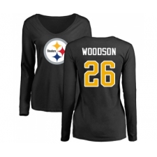 Football Women's Pittsburgh Steelers #26 Rod Woodson Black Name & Number Logo Slim Fit Long Sleeve T-Shirt