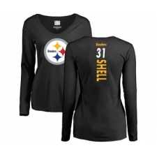 Football Women's Pittsburgh Steelers #31 Donnie Shell Black Backer Slim Fit Long Sleeve T-Shirt