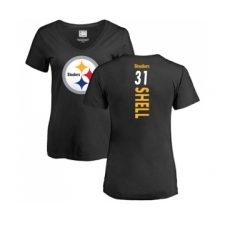 Football Women's Pittsburgh Steelers #31 Donnie Shell Black Backer Slim Fit T-Shirt