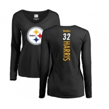 Football Women's Pittsburgh Steelers #32 Franco Harris Black Backer Slim Fit Long Sleeve T-Shirt
