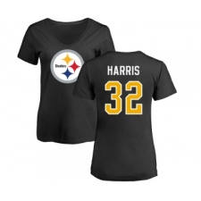 Football Women's Pittsburgh Steelers #32 Franco Harris Black Name & Number Logo Slim Fit T-Shirt
