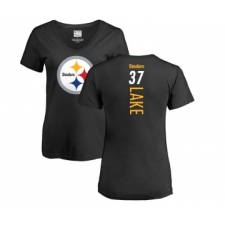 Football Women's Pittsburgh Steelers #37 Carnell Lake Black Backer Slim Fit T-Shirt