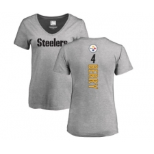 Football Women's Pittsburgh Steelers #4 Jordan Berry Ash Backer V-Neck T-Shirt