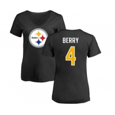 Football Women's Pittsburgh Steelers #4 Jordan Berry Black Name & Number Logo Slim Fit T-Shirt