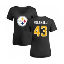 Football Women's Pittsburgh Steelers #43 Troy Polamalu Black Name & Number Logo Slim Fit T-Shirt