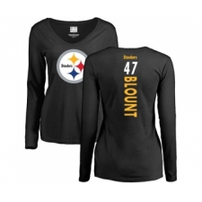 Football Women's Pittsburgh Steelers #47 Mel Blount Black Backer Slim Fit Long Sleeve T-Shirt