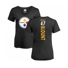 Football Women's Pittsburgh Steelers #47 Mel Blount Black Backer Slim Fit T-Shirt