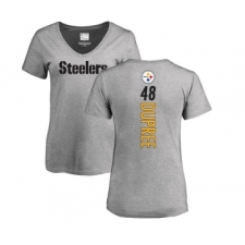 Football Women's Pittsburgh Steelers #48 Bud Dupree Ash Backer V-Neck T-Shirt