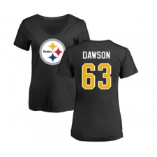 Football Women's Pittsburgh Steelers #63 Dermontti Dawson Black Name & Number Logo Slim Fit T-Shirt