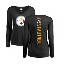 Football Women's Pittsburgh Steelers #70 Ernie Stautner Black Backer Slim Fit Long Sleeve T-Shirt