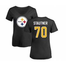 Football Women's Pittsburgh Steelers #70 Ernie Stautner Black Name & Number Logo Slim Fit T-Shirt