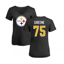 Football Women's Pittsburgh Steelers #75 Joe Greene Black Name & Number Logo Slim Fit T-Shirt