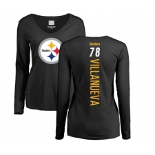 Football Women's Pittsburgh Steelers #78 Alejandro Villanueva Black Backer Slim Fit Long Sleeve T-Shirt
