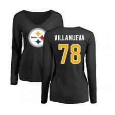 Football Women's Pittsburgh Steelers #78 Alejandro Villanueva Black Name & Number Logo Slim Fit Long Sleeve T-Shirt