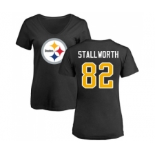 Football Women's Pittsburgh Steelers #82 John Stallworth Black Name & Number Logo Slim Fit T-Shirt