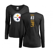 Football Women's Pittsburgh Steelers #83 Louis Lipps Black Backer Slim Fit Long Sleeve T-Shirt