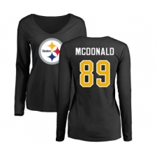Football Women's Pittsburgh Steelers #89 Vance McDonald Black Name & Number Logo Slim Fit Long Sleeve T-Shirt
