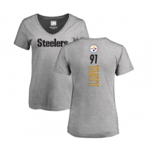 Football Women's Pittsburgh Steelers #91 Stephon Tuitt Ash Backer V-Neck T-Shirt