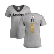 Football Women's Pittsburgh Steelers #94 Tyson Alualu Ash Backer V-Neck T-Shirt