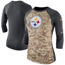 NFL Women's Pittsburgh Steelers Nike Camo Charcoal Salute to Service Legend Three-Quarter Raglan Sleeve T-Shirt