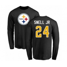 Pittsburgh Steelers #24 Benny Snell Jr. Black Name & Number Logo Long Sleeve T-Shirt