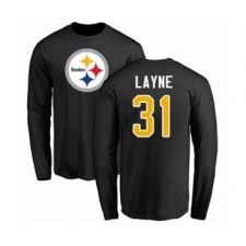 Pittsburgh Steelers #31 Justin Layne Black Name & Number Logo Long Sleeve T-Shirt