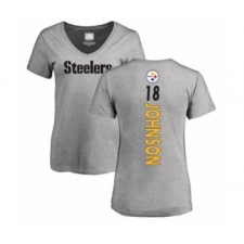 Women's Pittsburgh Steelers #18 Diontae Johnson Ash Backer V-Neck T-Shirt