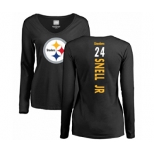 Women's Pittsburgh Steelers #24 Benny Snell Jr. Black Backer Slim Fit Long Sleeve T-Shirt