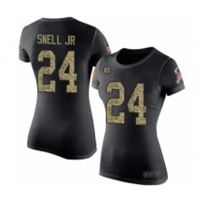 Women's Pittsburgh Steelers #24 Benny Snell Jr. Black Camo Salute to Service T-Shirt
