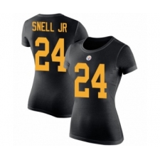 Women's Pittsburgh Steelers #24 Benny Snell Jr. Black Rush Pride Name & Number T-Shirt