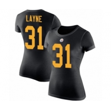 Women's Pittsburgh Steelers #31 Justin Layne Black Rush Pride Name & Number T-Shirt