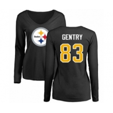 Women's Pittsburgh Steelers #83 Zach Gentry Black Name & Number Logo Slim Fit Long Sleeve T-Shirt