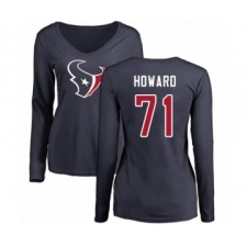 Football Women's Houston Texans #71 Tytus Howard Navy Blue Name & Number Logo Long Sleeve T-Shirt