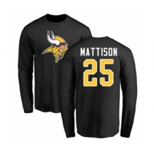 Football Minnesota Vikings #25 Alexander Mattison Black Name & Number Logo Long Sleeve T-Shirt