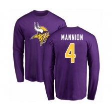Football Minnesota Vikings #4 Sean Mannion Purple Name & Number Logo Long Sleeve T-Shirt