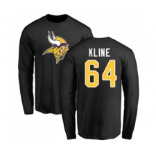 Football Minnesota Vikings #64 Josh Kline Black Name & Number Logo Long Sleeve T-Shirt