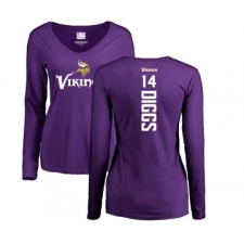 Football Women's Minnesota Vikings #14 Stefon Diggs Purple Backer Slim Fit Long Sleeve T-Shirt