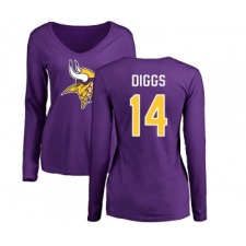 Football Women's Minnesota Vikings #14 Stefon Diggs Purple Name & Number Logo Slim Fit Long Sleeve T-Shirt