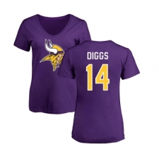 Football Women's Minnesota Vikings #14 Stefon Diggs Purple Name & Number Logo Slim Fit T-Shirt