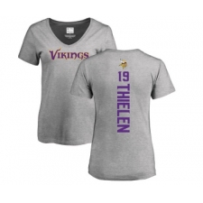 Football Women's Minnesota Vikings #19 Adam Thielen Ash Backer V-Neck T-Shirt