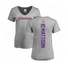 Football Women's Minnesota Vikings #25 Alexander Mattison Ash Backer V-Neck T-Shirt