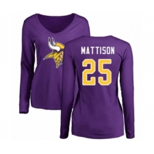 Football Women's Minnesota Vikings #25 Alexander Mattison Purple Name & Number Logo Slim Fit Long Sleeve T-Shirt