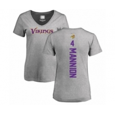 Football Women's Minnesota Vikings #4 Sean Mannion Ash Backer V-Neck T-Shirt