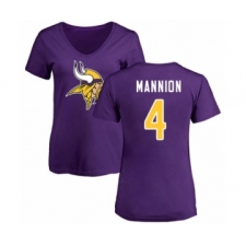 Football Women's Minnesota Vikings #4 Sean Mannion Purple Name & Number Logo Slim Fit T-Shirt