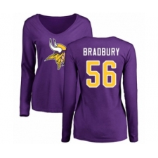 Football Women's Minnesota Vikings #56 Garrett Bradbury Purple Name & Number Logo Slim Fit Long Sleeve T-Shirt