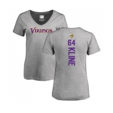 Football Women's Minnesota Vikings #64 Josh Kline Ash Backer V-Neck T-Shirt